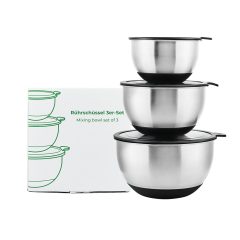   WM rozsdamentes acél keverőtál 3 db-os készlet fedővel (1,5 l+3 l+5 l)